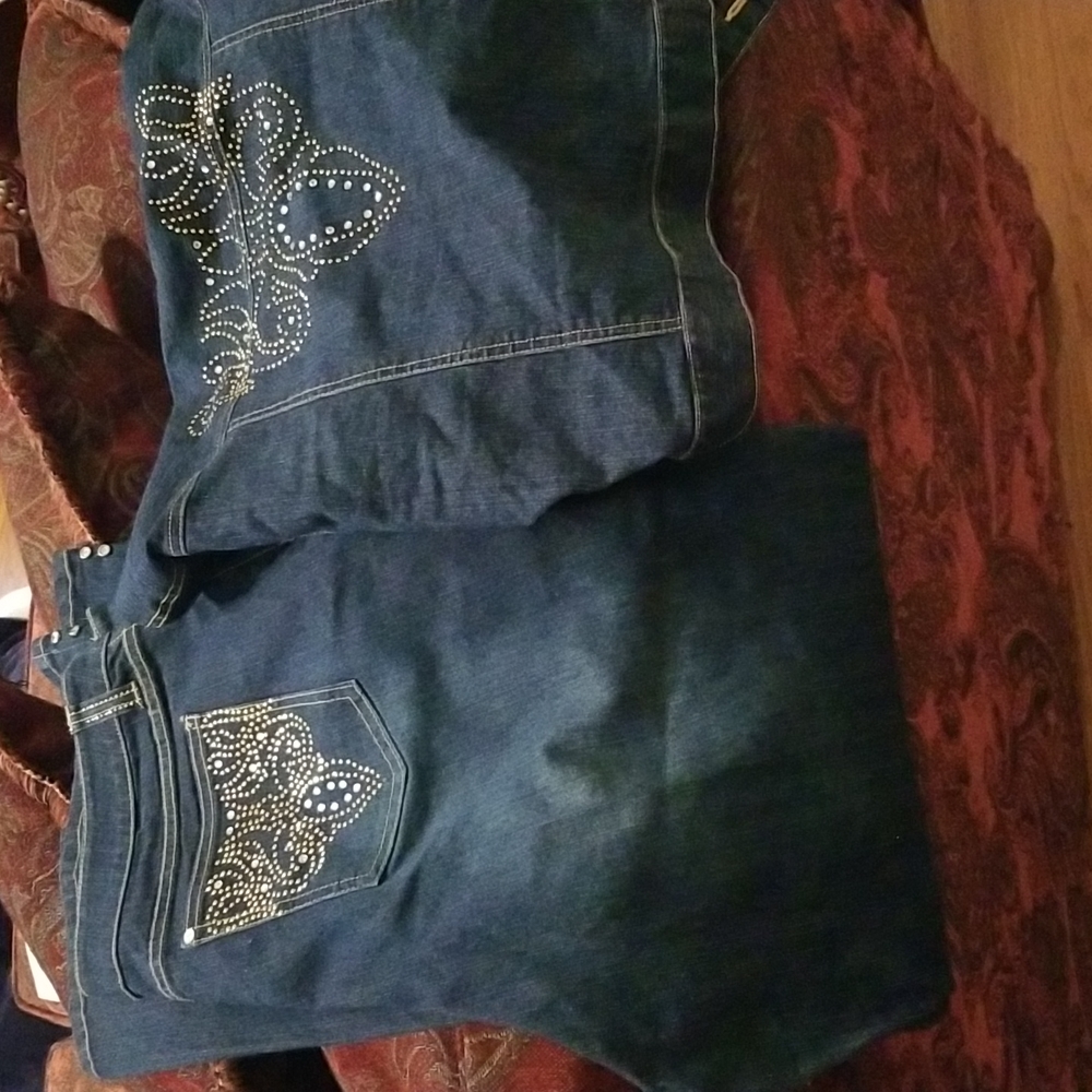 Two piece, wide leg jean set pant size 22 jacket size 24.